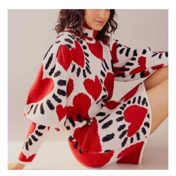 Farm Rio White Hearts Sweater Dress - Picture 3 of 11